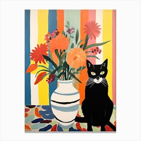 Irises Flower Vase And A Cat, A Painting In The Style Of Matisse 1 Canvas Print