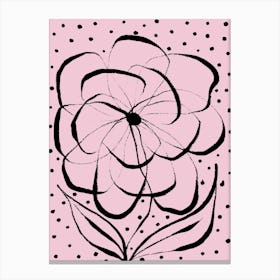 Pink Flower and Polka Dots Canvas Print