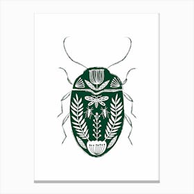 Folk Beetle Dark Green Canvas Print
