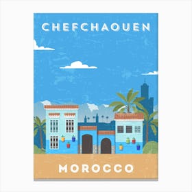 Chefchaouen, Morocco — Retro travel minimalist poster Canvas Print