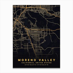 Moreno Valley California USA Black And Gold Map Canvas Print