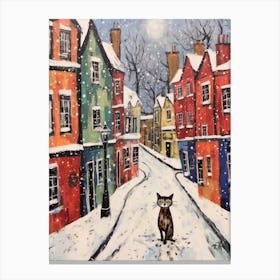 Cat In The Streets Of Matisse Style London With Snow 4 Canvas Print