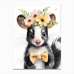 Baby Skunk Flower Crown Bowties Woodland Animal Nursery Decor Canvas Print