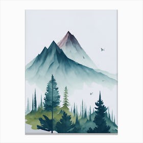 Mountain And Forest In Minimalist Watercolor Vertical Composition 114 Canvas Print