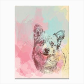 Corgi Dog Pastel Line Watercolour Illustration  1 Canvas Print