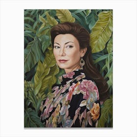 Floral Handpainted Portrait Of Michelle Yeoh 2 Canvas Print