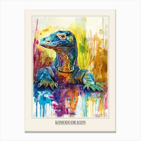 Komodo Dragon Colourful Watercolour 1 Poster Canvas Print