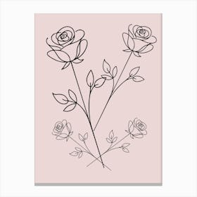 Roses On A Pink Background Minimalist Line Canvas Print