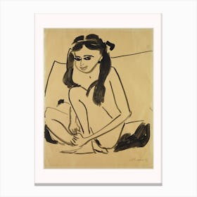 Crouching Nude Girl Canvas Print