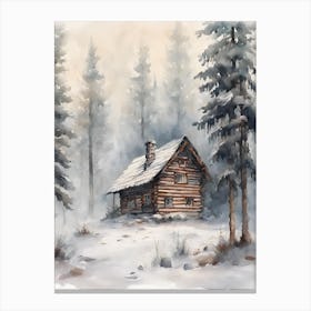 Loghouse In Winter Canvas Print