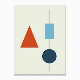 Set of three geometric blue circle rectangle and red triangle mid-century modern Canvas Print