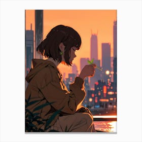 Anime Girl At Sunset Canvas Print