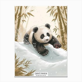 Giant Panda Cub Sliding Down A Snowy Hill Poster 1 Canvas Print