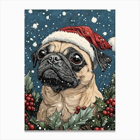 Pug Dog In Santa Hat Canvas Print