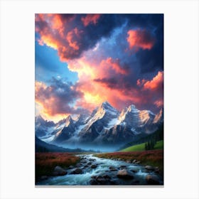 Mountain Landscape At Sunset Canvas Print