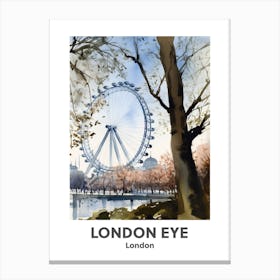 London Eye, London 4 Watercolour Travel Poster Canvas Print