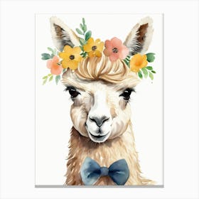Baby Alpaca Wall Art Print With Floral Crown And Bowties Bedroom Decor (1) Canvas Print