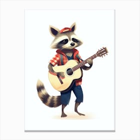 Raccoon With Guitar Illustration 4 Canvas Print