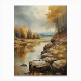 Autumn Lake,Forest Lake, Vintage Oil Painting, Farmhouse Wall Decorations, Antique Landscape, Vintage Landscape Oil Painting.7 3 Canvas Print