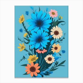 Beautiful Flowers Illustration Vertical Composition In Blue Tone 15 Canvas Print