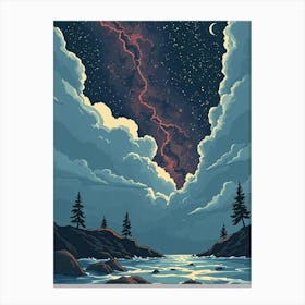 Landscape With Clouds And Stars Canvas Print