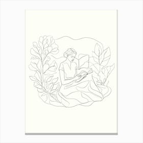 Woman Reading A Book Hand Drawing Line Art Canvas Print