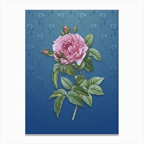 Vintage Pink French Rose Botanical on Bahama Blue Pattern n.1650 Canvas Print