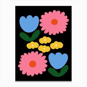 Retro Pink And Blue Floral Canvas Print