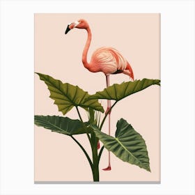Jamess Flamingo And Alocasia Elephant Ear Minimalist Illustration 4 Canvas Print