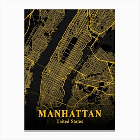 Manhattan Gold City Map 1 Canvas Print