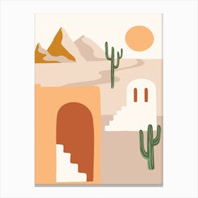 Cactus In The Desert. Morocco - boho travel pastel vector minimalist poster Canvas Print