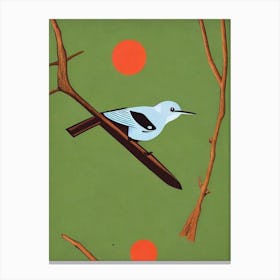 Mockingbird Midcentury Illustration Bird Canvas Print