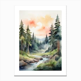 Taiga watercolor landscape, high quality watercolor forest background.5 Canvas Print