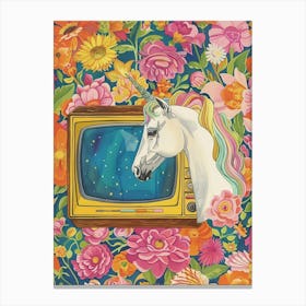 Unicorn Watching Tv Floral Fauvism Painting 2 Canvas Print