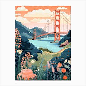 The Golden Gate Bridge   San Francisco, Usa   Cute Botanical Illustration Travel 1 Canvas Print