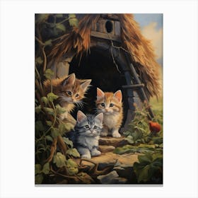 Cute Kittens In Medieval Village 4 Canvas Print