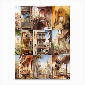 Serenity in Sunlight: Mediterranean Balconies Canvas Print