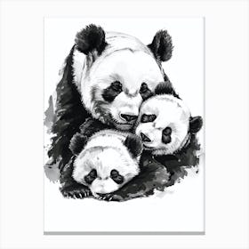 Giant Panda Family Sleeping Ink Illustration 3 Canvas Print