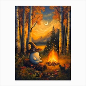 Owl By The Campfire Canvas Print