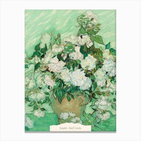 White Roses In A Vase grran Watercolor Canvas Print