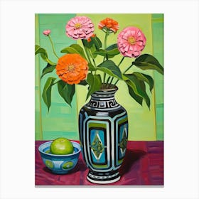 Flowers In A Vase Still Life Painting Zinnia 2 Canvas Print