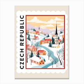 Retro Winter Stamp Poster Cesky Krumloy Czech Republic 3 Canvas Print