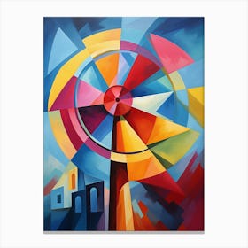 Windmill Tower II, Avant Garde Vibrant Colorful Painting in Cubism Picasso Style Canvas Print
