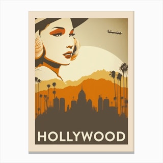 Hollywood Vintage Travel Poster Canvas Print