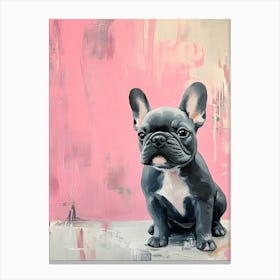 Minimal Frenchie With Pink Background 2 Canvas Print