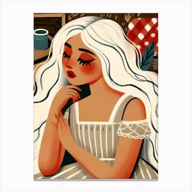 Pretty Woman Girl with Long White Hair and Dress Portrait Canvas Print