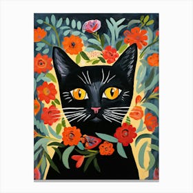 Black Cat With A Flower Crown Painting Matisse Style 2 Canvas Print