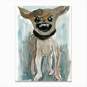 Angry Dog - watercolor beige teal animal vertical Canvas Print