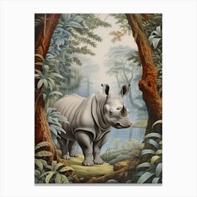 Rhino In The Jungle Realistic Illustration 5 Canvas Print
