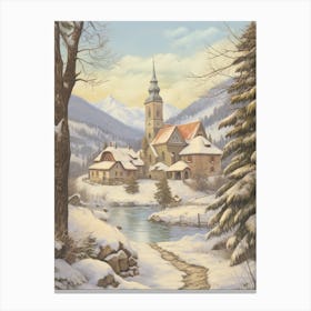 Vintage Winter Illustration Transylvania Romania 4 Canvas Print